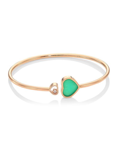 Women's Happy Hearts 18K Rose Gold, Diamond & Chrysoprase Bangle - Rose Gold