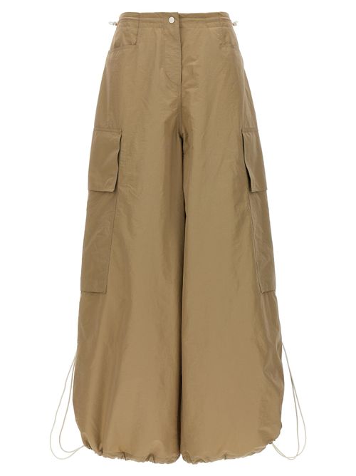 Oversized Parachute Cargo Pants — Beige