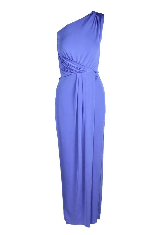 One-Shoulder Midi Dress with Draped Bodice
