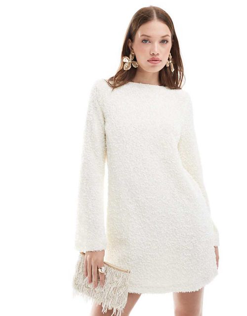 Bow back embellished mini dress in cream-Silver