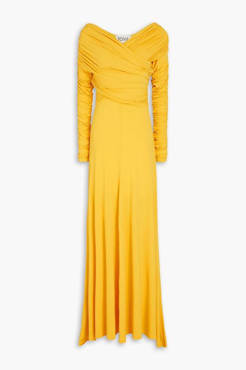 Aurelie wrap-effect ruched stretch-jersey maxi dress - Yellow - FR 34