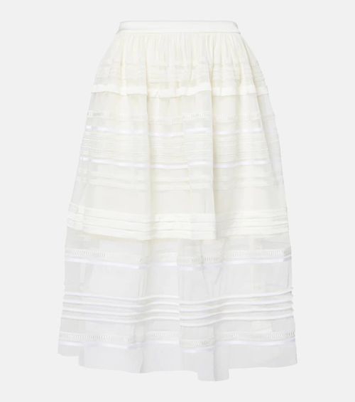 Gathered lace and tulle midi skirt