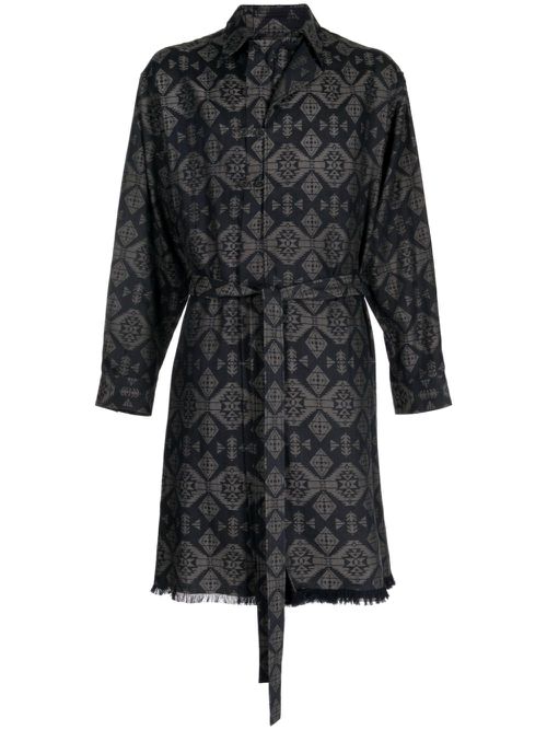 Graphic-print cotton trench coat - Black