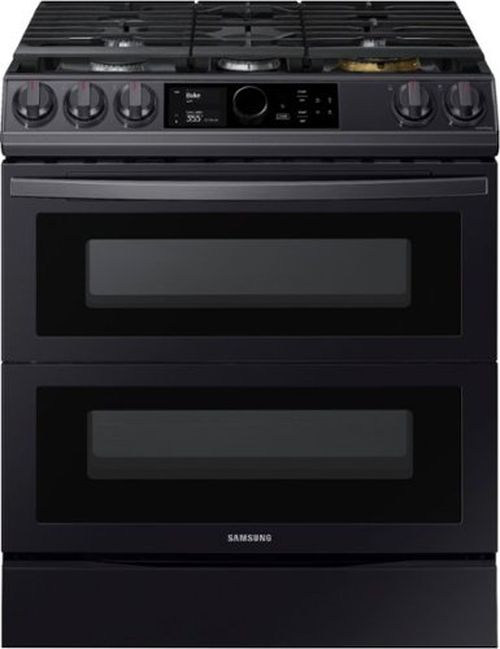 Samsung 6.0 cu. ft. Flex Duo Front Control Slide-in Gas Convection Range with Smart Dial & Air Fry - Black Stainless Steel