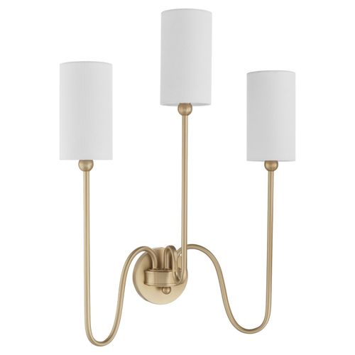 Aged Brass Three Light Wall Mount from the Charlotte Collection