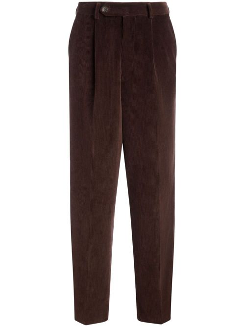 Pleated corduroy trousers - Brown