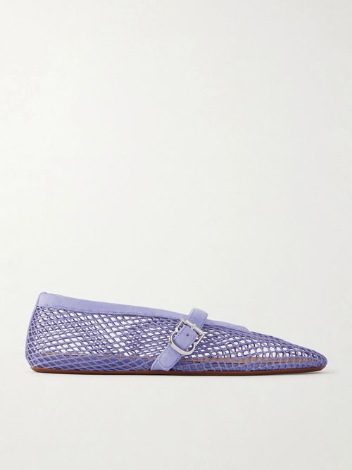 Suede-trimmed Fishnet Ballet Flats - Purple