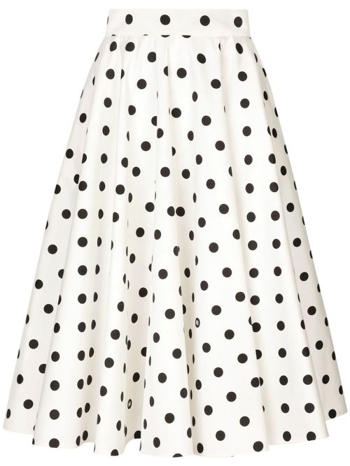 Polka-dot midi skirt - White