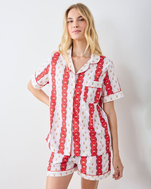 Organic Cotton Short Pajama Set in Sweetheart Stripes | Women's XXS | Red and White | Sleepwear
