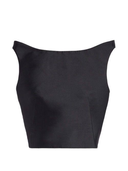Silk and Wool Cropped Tank Top — Black