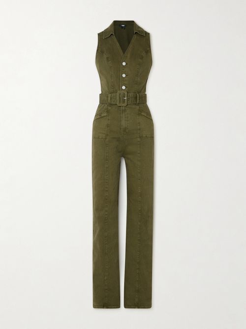 Sasha Belted Denim Jumpsuit - Green