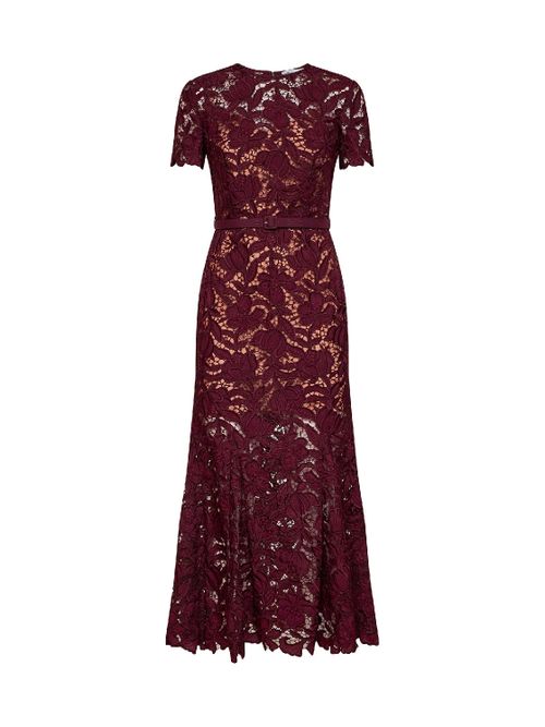 Macramé Lace Midi Dress — Burgundy