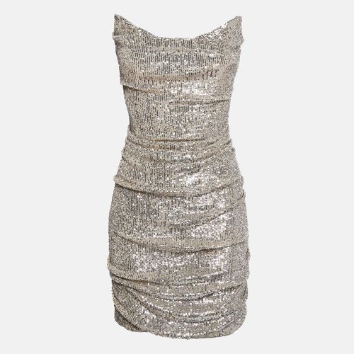 Silver Sequin Ruche Strapless Mini Dress