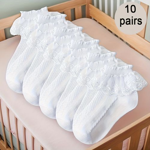 TEMU 10 Pairs Japanese Lace Princess Socks - Elegant Design, Breathable Polyester Blend, For Casual & Formal Wear, Cute Socks, Formal Footwear