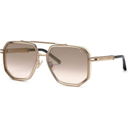 Philipp Plein Hombre Philipp Plein SPP187M PLEIN LEGACY 8L7G Gafas de sol Metal Oro Marrón Geométrico Normal Matizado