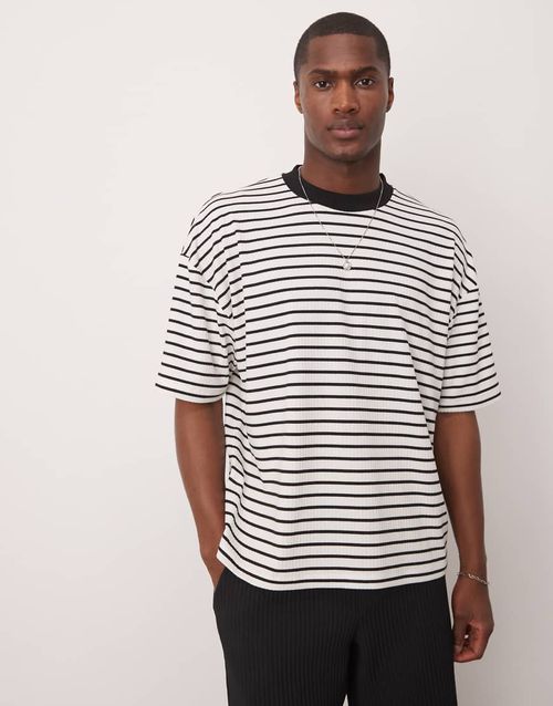 ASOS DESIGN boxy oversized T-shirt in black and white ribbed striped-Multi