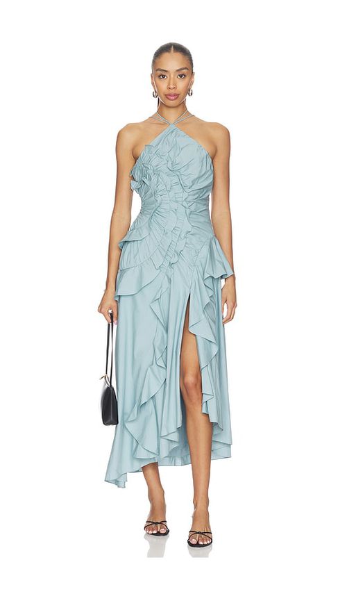 AMUR Ottavia Ruffle Dress in Slate. - 00 also , 2, 4, 6, 8
