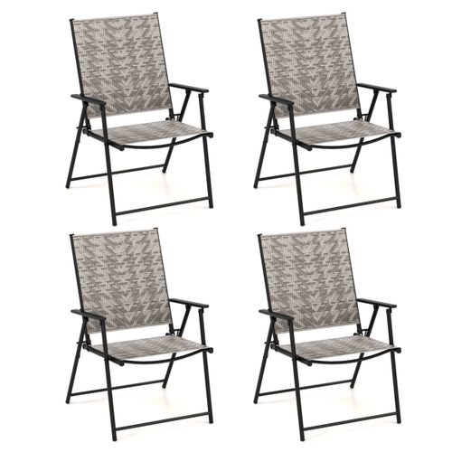 Set of 4 Patio Folding Chairs with Armrests and Portable Lawn Chairs for Garden Backyard-Gray - Grey