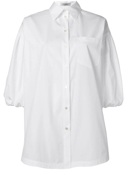 Puff-Sleeve Poplin Shirt — White