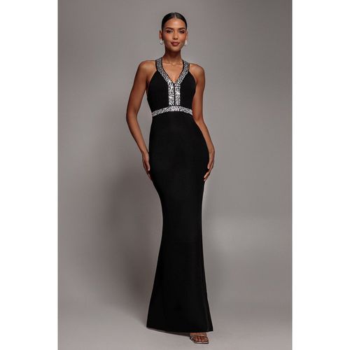 Goddiva Diamante Cross Back Maxi Dress - Black