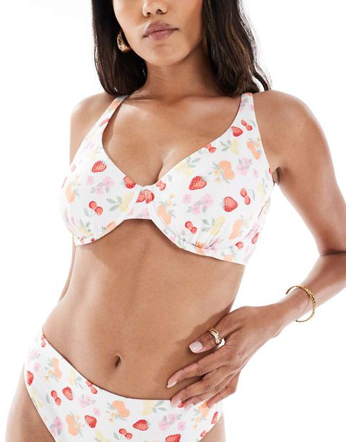 Curvy underwire bikini top in fruit print - part of a set-Multi
