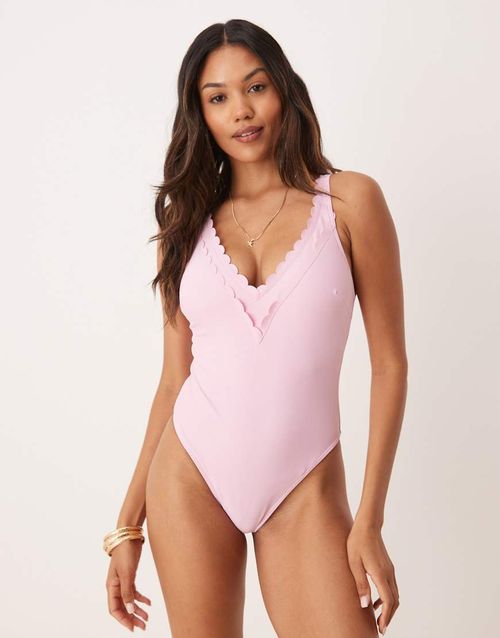 Peek & Beau swimsuit with double scallop detail in baby pink-Blue