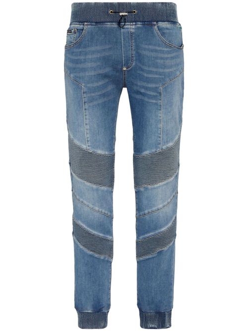 Jogging logo-appliqué tapered jeans - Blue