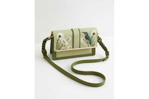Women's Embroidered Kingfisher Cross Body Bag - Green