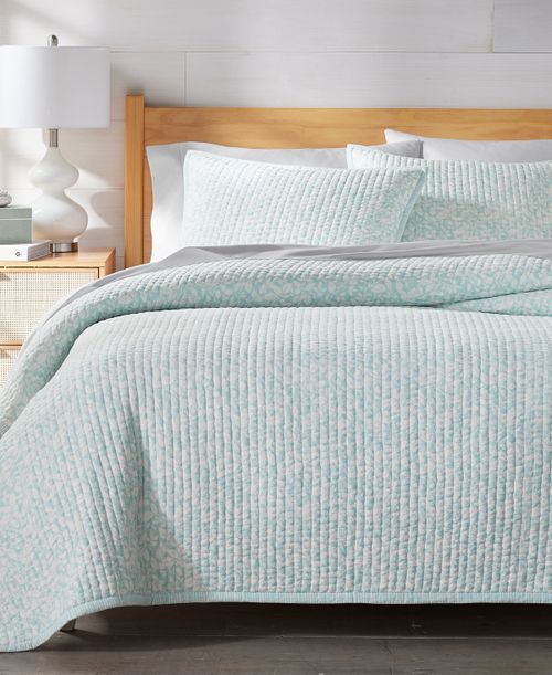 Leaf Silhouette Blue 3-Pc. Quilt Set, Full/Queen - Blue