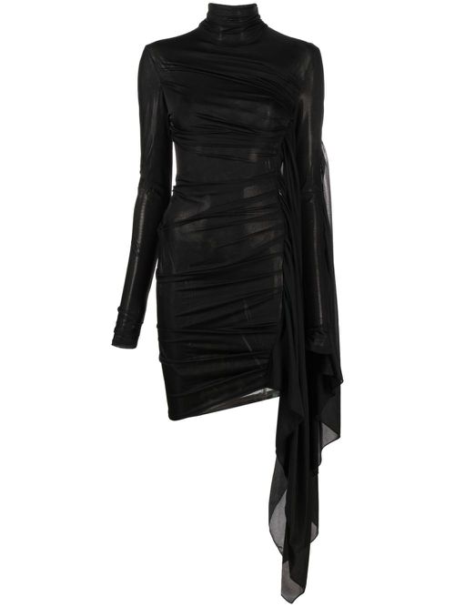 Draped-design long-sleeve minidress - Black