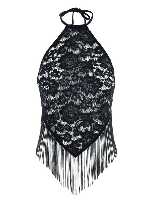 Lace-panelled halter top - Black