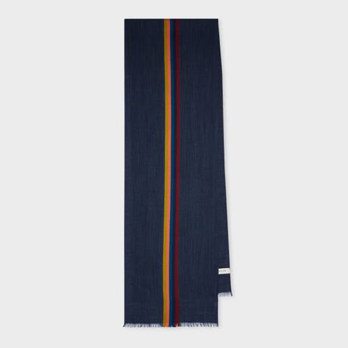 Dark Navy 'Artist Stripe' Band Herringbone Wool-Blend Scarf Blue