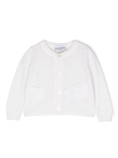 Logo-intarsia virgin wool cardigan - White