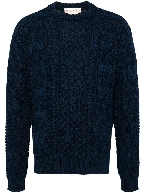 Cable-knit cotton jumper - Blue