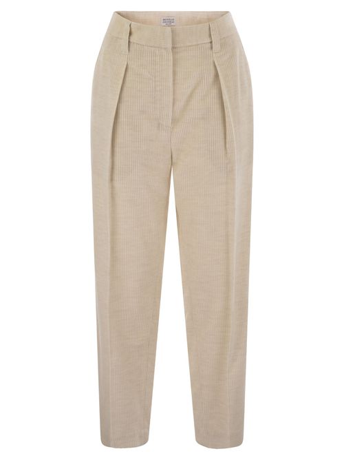 Striped Canvas Trousers In Viscose And Comfort Cotton With Necklace