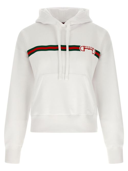 Web Stripe Logo Embroidered Hoodie — White