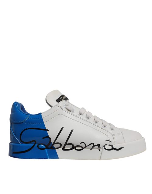 Dolce & Gabbana White Blue Logo Portofino Sneakers Women's Shoe