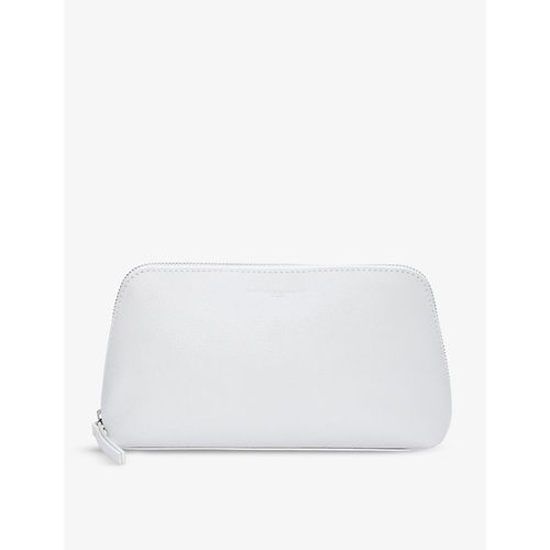 White Logo-embossed Leather Make-up bag 