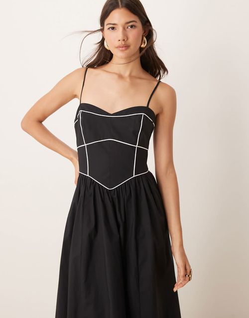 Ever New contrast stitch drop hem maxi dress in black