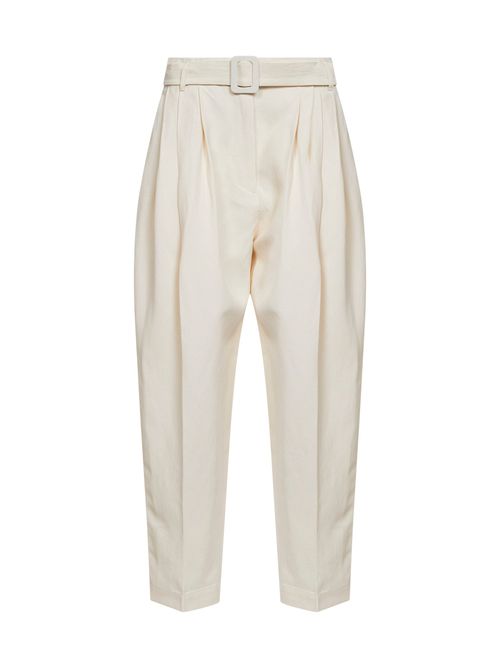 Pleated Viscose-Linen Trousers — Ivory