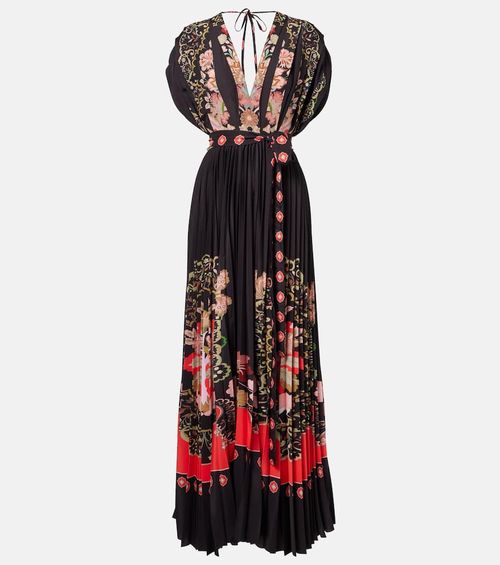 Accordion printed plissé maxi dress