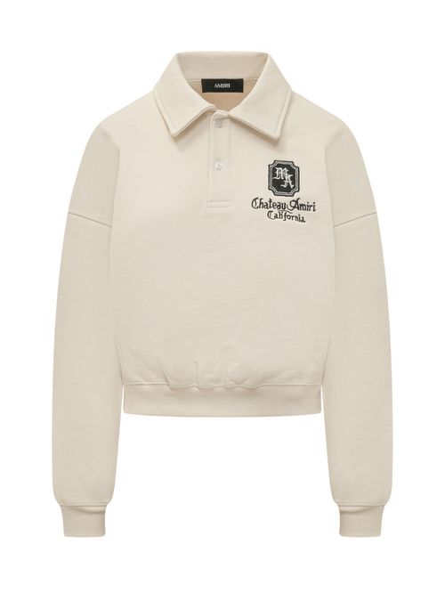Beige Embroidered Shirt Collar Sweater