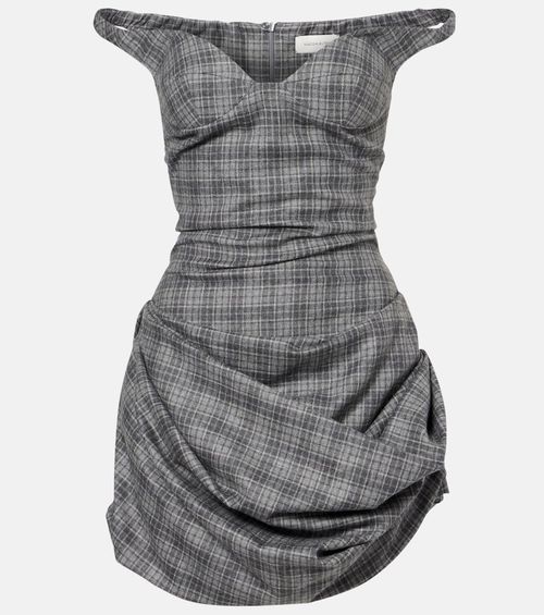 Ruched off-shoulder wool-blend bustier dress