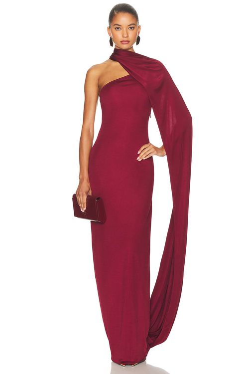 Helsa The Muse Cape Jersey Dress in Oxblood - Burgundy. XS also in L, M, S