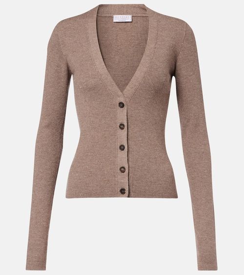 Ribbed-knit lamé cardigan