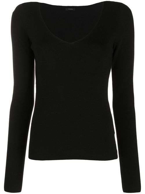 Ribbed-knit scoop-neck top - Black