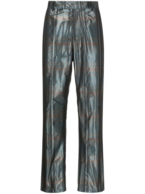 Checked metallic straight-leg trousers - Green