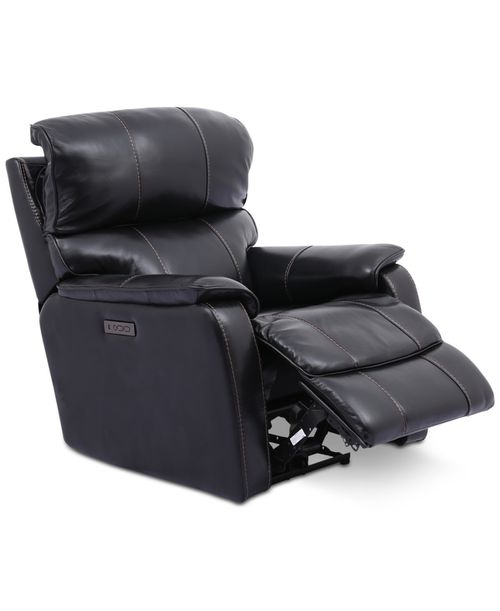 "Hatherleigh 34"" Leather Dual Power Recliner with Usb Power Outlet - Black"