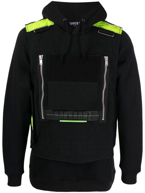 Layered reflective-detail hoodie - Black