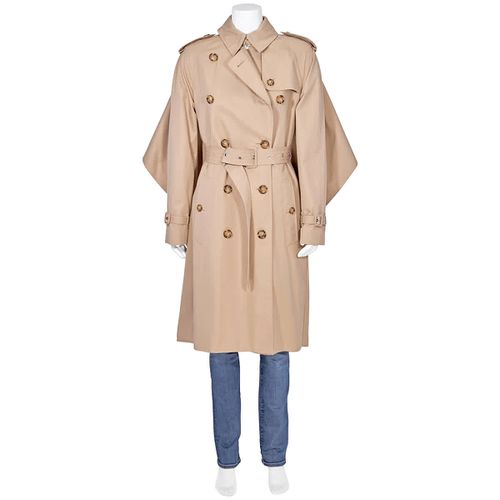 Soft Fawn Cotton Twill Contrast Cape Detail Double-breasted Trench Coat